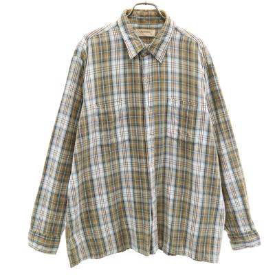 80s Vintage Check Pattern Long Sleeve Cotton Shirt XL White Men's Used