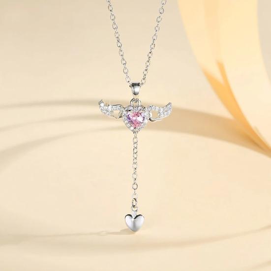 Yousheng Choker Necklace Alloy Sparkling Rhinestones Angel Heart Pendant Necklace Adjustable Length Necklace Jewelry Gift