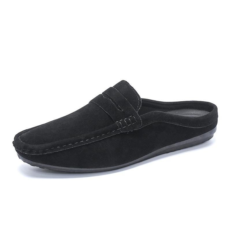 Fashion Leather Men Half Slippers Summer Breathable Mens Casual Shoes Slip-on Lazy Driving Shoes Comfortable Walking Loafers Moccasins