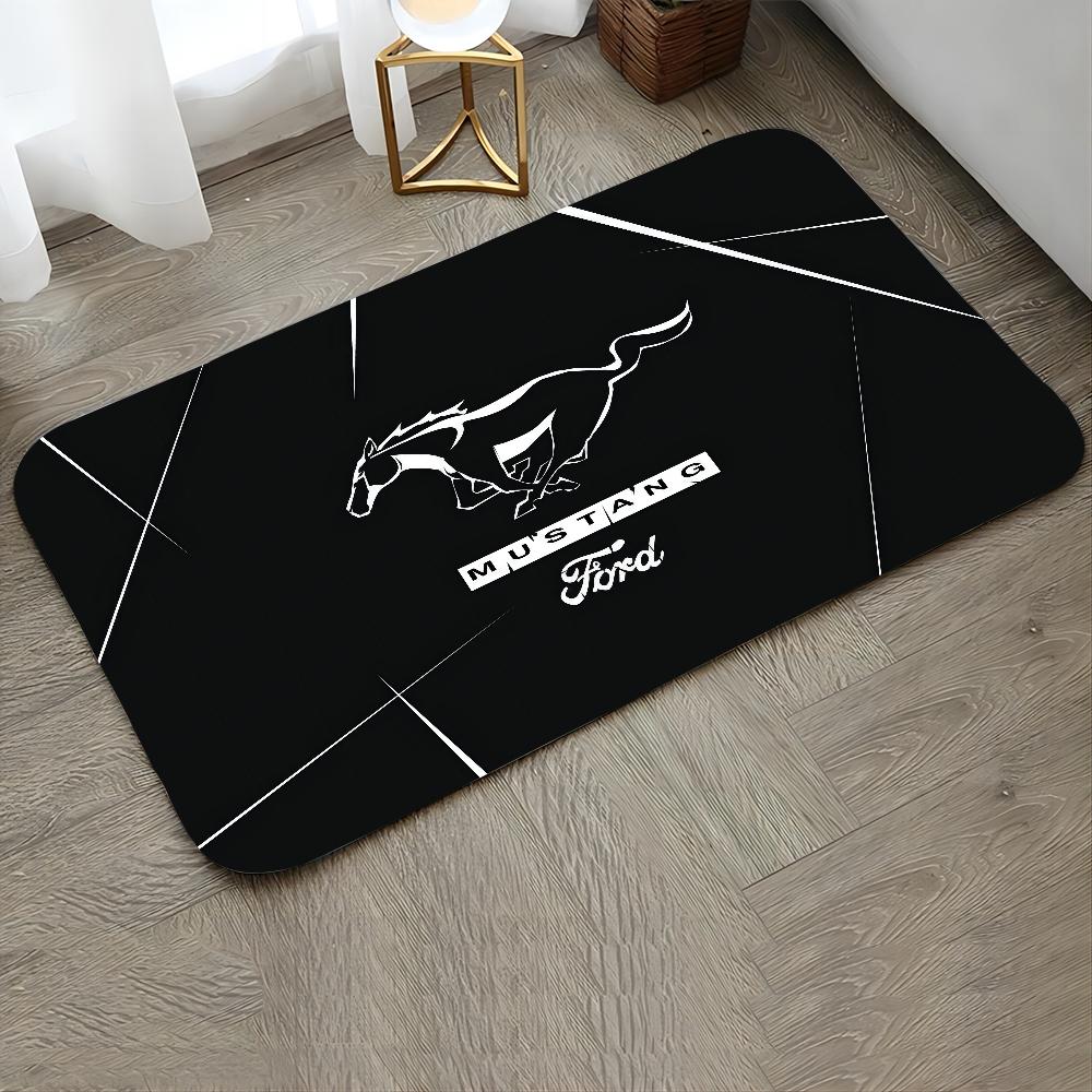 M-Mustang Auto Logo Aufgedruckte Fußmatte Haus Schlafzimmer Küche Rutschfeste Bodenteppich, Saugfähige Schmutzabweisende Fußmatten