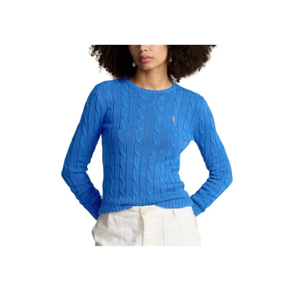 Polo Ralph Lauren Jednolity kolor haftowane logo okrągły dekolt długi rękaw dzianinowy sweter damski sweter niebieski 211570012-141