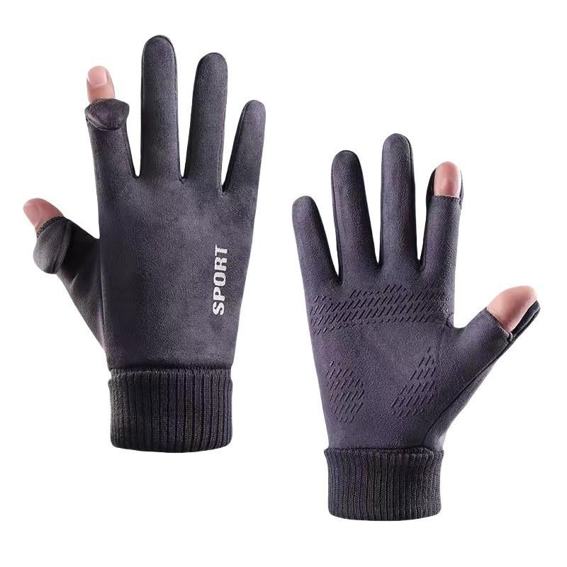 Autumn and Winter Men and Women's Suede Gloves for Warmth and Velvet Cold Proof and Thickened Cycling Motorcycle Touch Screen Gloves