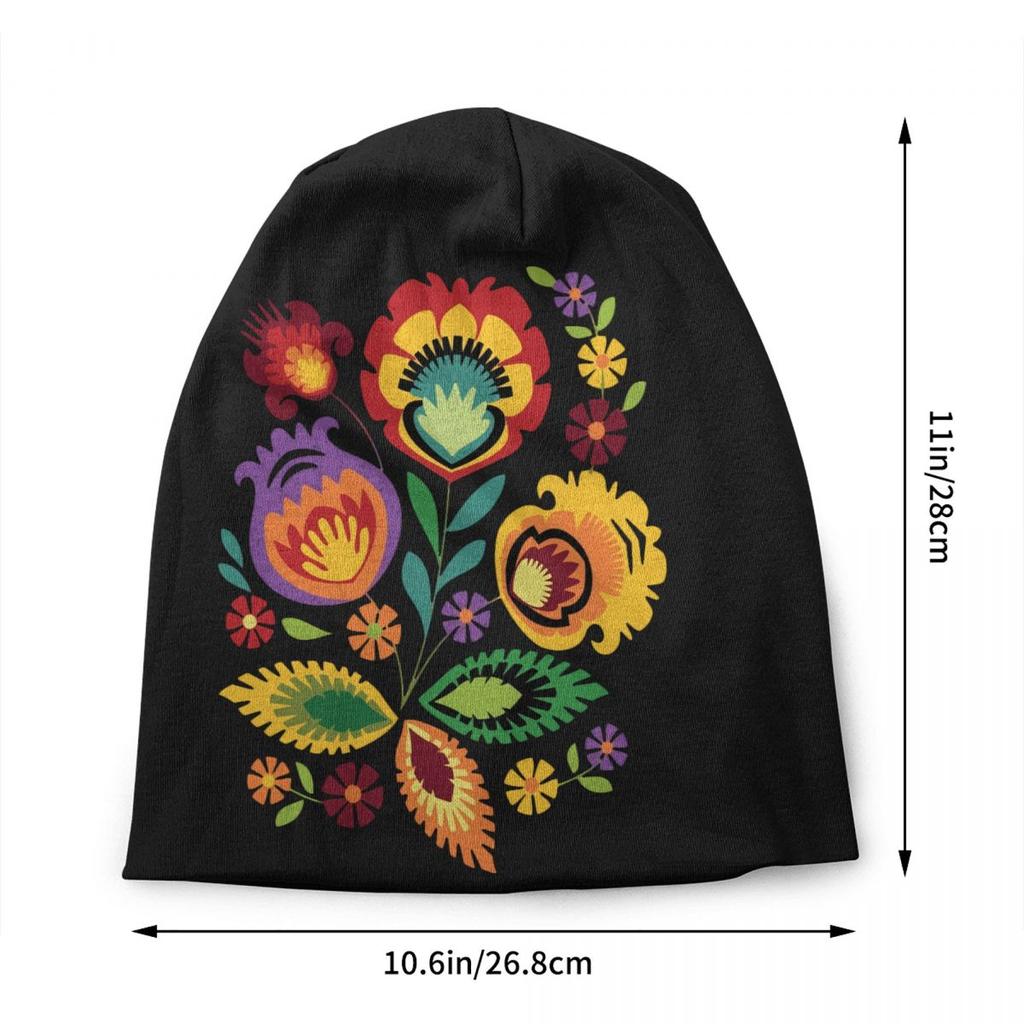 Custom Polish Folk Flowers Beanie Cap Unisex Winter Warm Bonnet Knitted Hats Outdoor Ski Poland Floral Art Skullies Beanies Hats