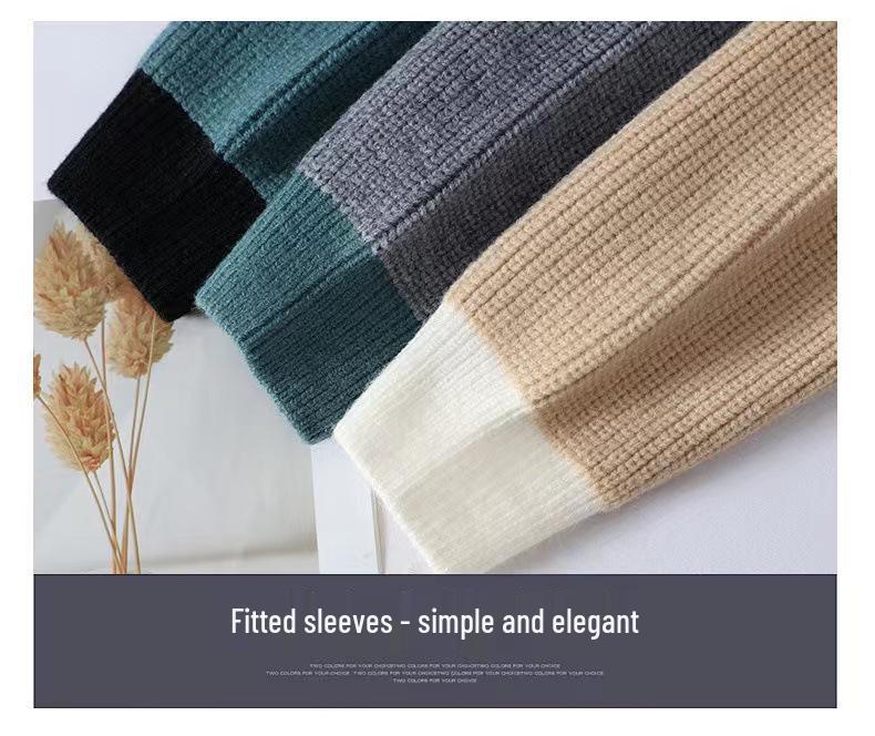 Men's Trendy Contrast Color Winter Knit Sweater - Loose, Warm, and Stylish Base Layer