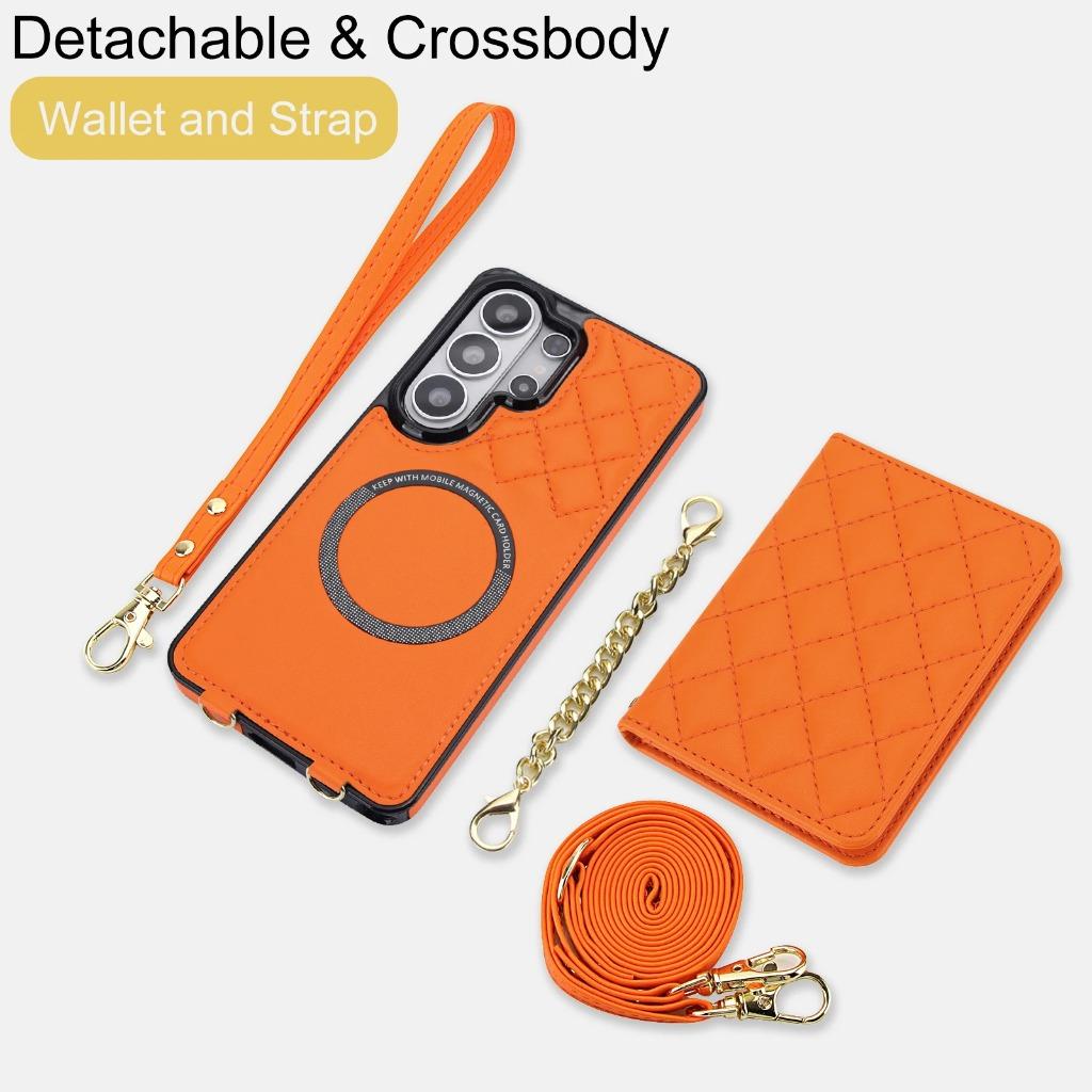 For MagSafe Magnetic Detachable Wallet Crossbody Phone Case For Samsung Galaxy S26 Ultra S25 Edge S24 S23 FE S22 Plus A57 A37