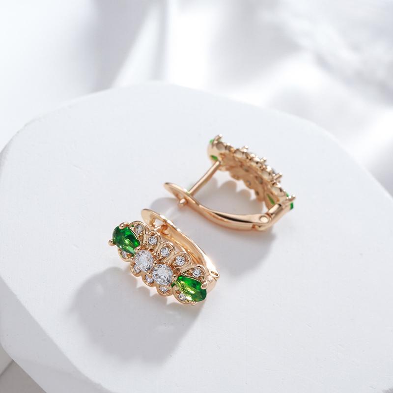 Full Paved Shiny Green Natural Zircon Drop Earrings For Women  Rose Gold Color Fashion Daily Jewelry Trend
