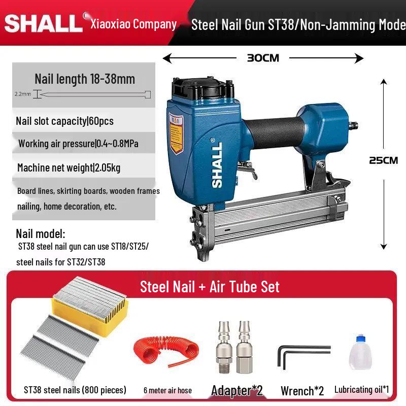Powerful Pneumatic F30 Brad Nailer - No Jam, Continuous Fire for Woodworking