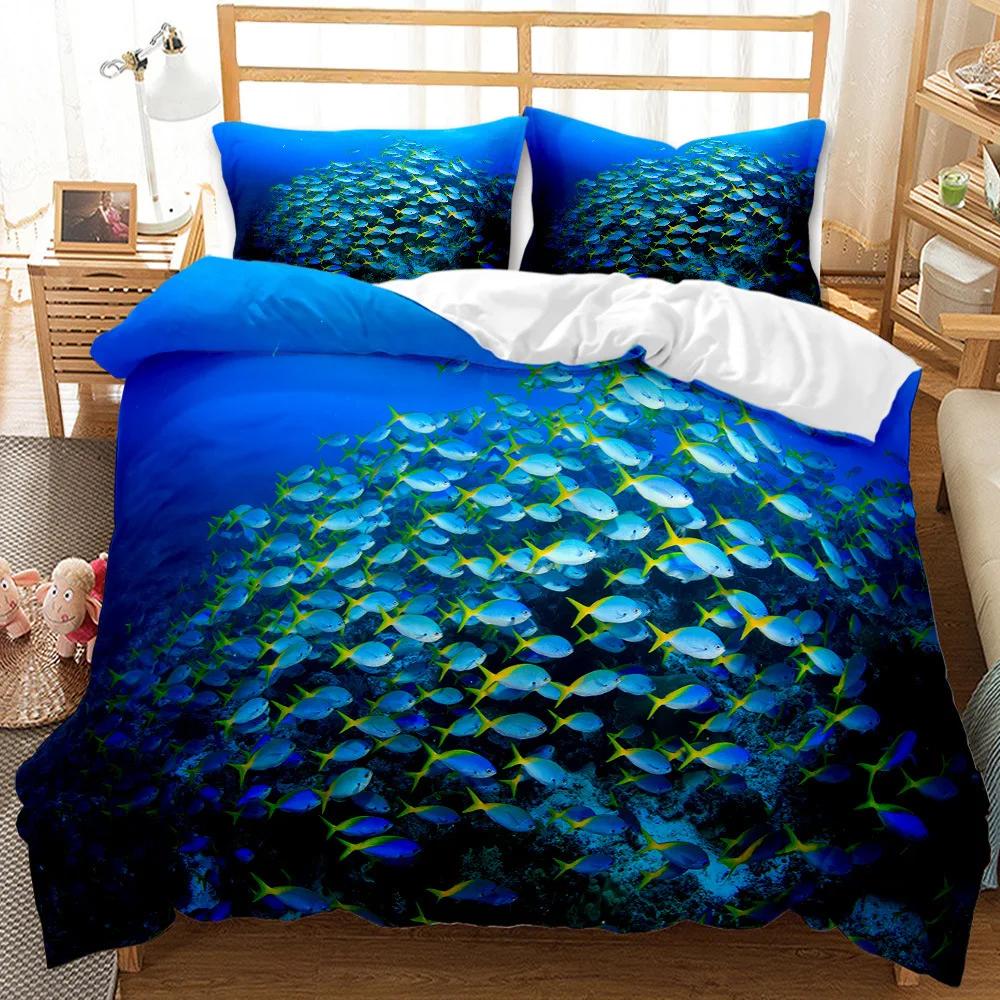 

Reactive Print Ocean Colorful Fish Art Winter Bedding Sets Big Size Us Califking 260X240 Duvet Set Bed Linen EU single(135x200cm)