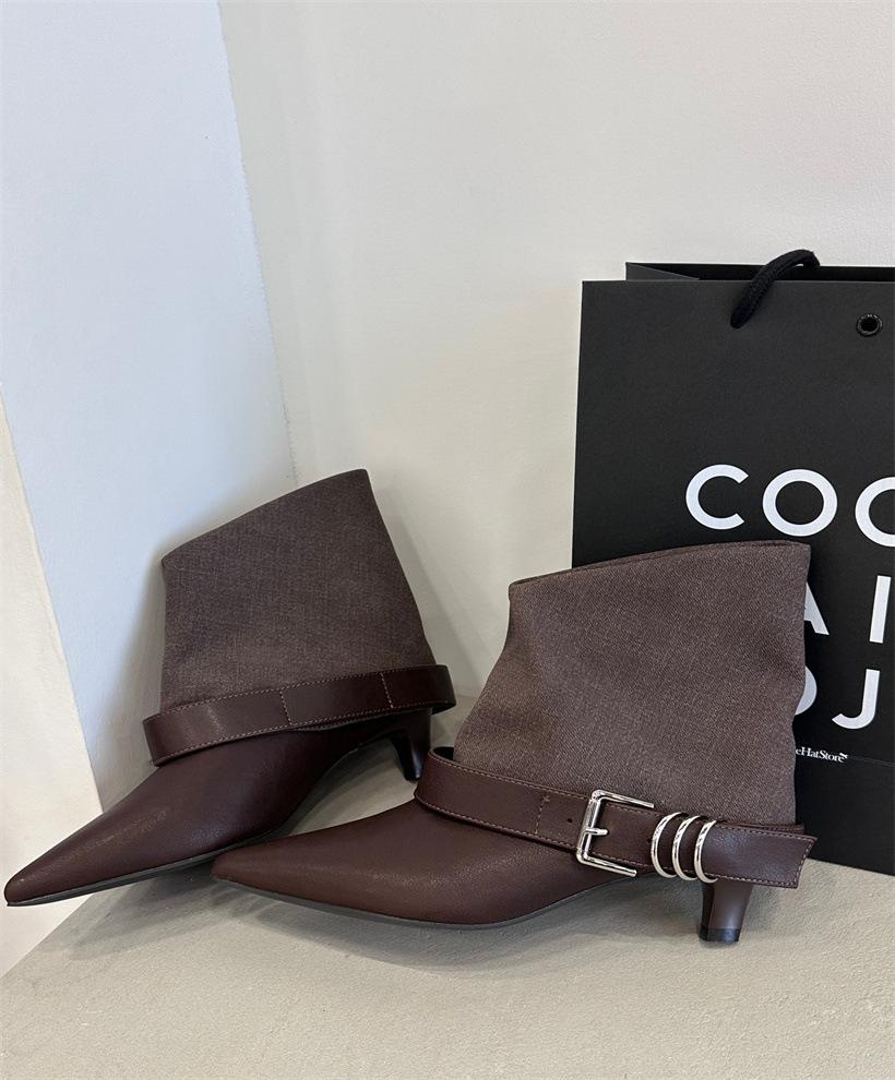 

Soft-soled western cowboy boots women s 2025 new long tube stacking boots versatile pointed thin knight boots women s tide 39 коричневый