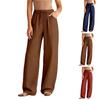 Pantaloni Larghi Casual in Lino da Donna Vita Elastica Versatili Business Casual Lavoro Pantaloni Palazzo con Tasche