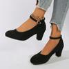 Fashion Block Heel Single Shoes Autumn New Round Toe Shallow Suede Slip Strap Anti-slip Wear-resistant Single Shoes