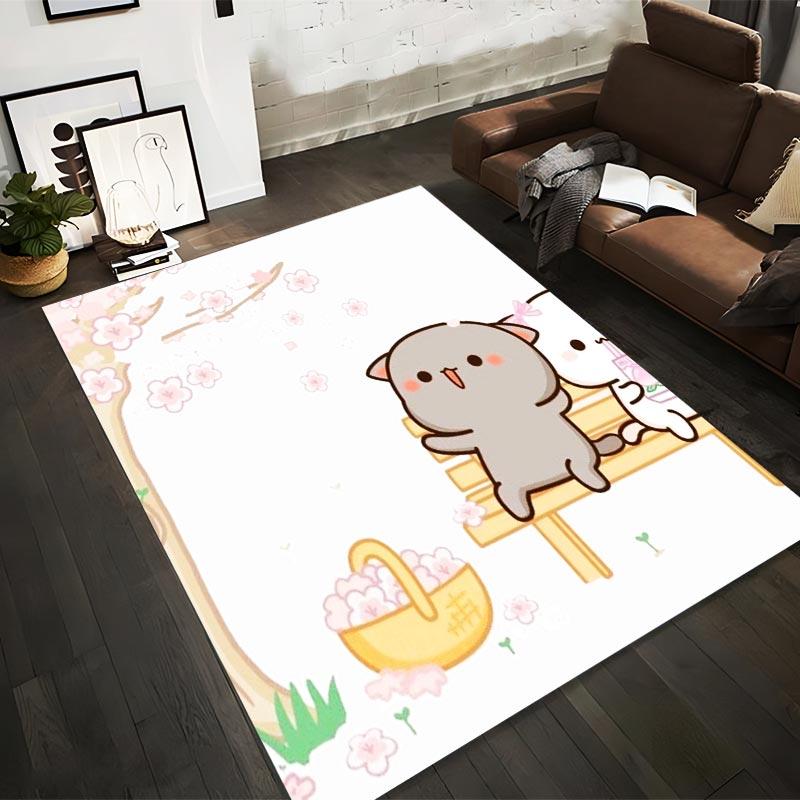 

Cute Cartoon Cat and Bunny Sitting Under Cherry Blossom Tree with Flower Basket Suitable for use as an anti-slip1 for1room and bedroom sofas 40x60cm( 15x23in )