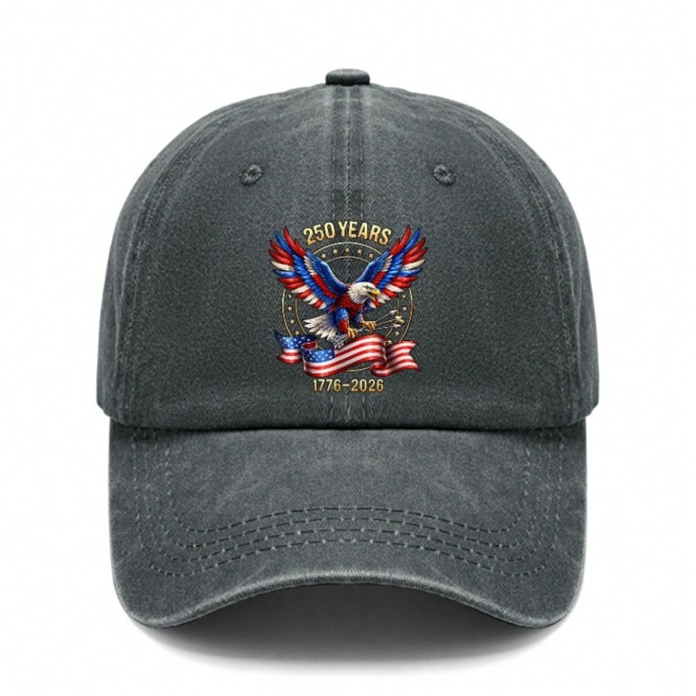 [Patriotic Baseball Cap] 250Th Anniversary Eagle Printed Hat - Unisex Adjustable Vintage Washed Cap With American Flag For July 4Th Memorial Day Gift чёрный