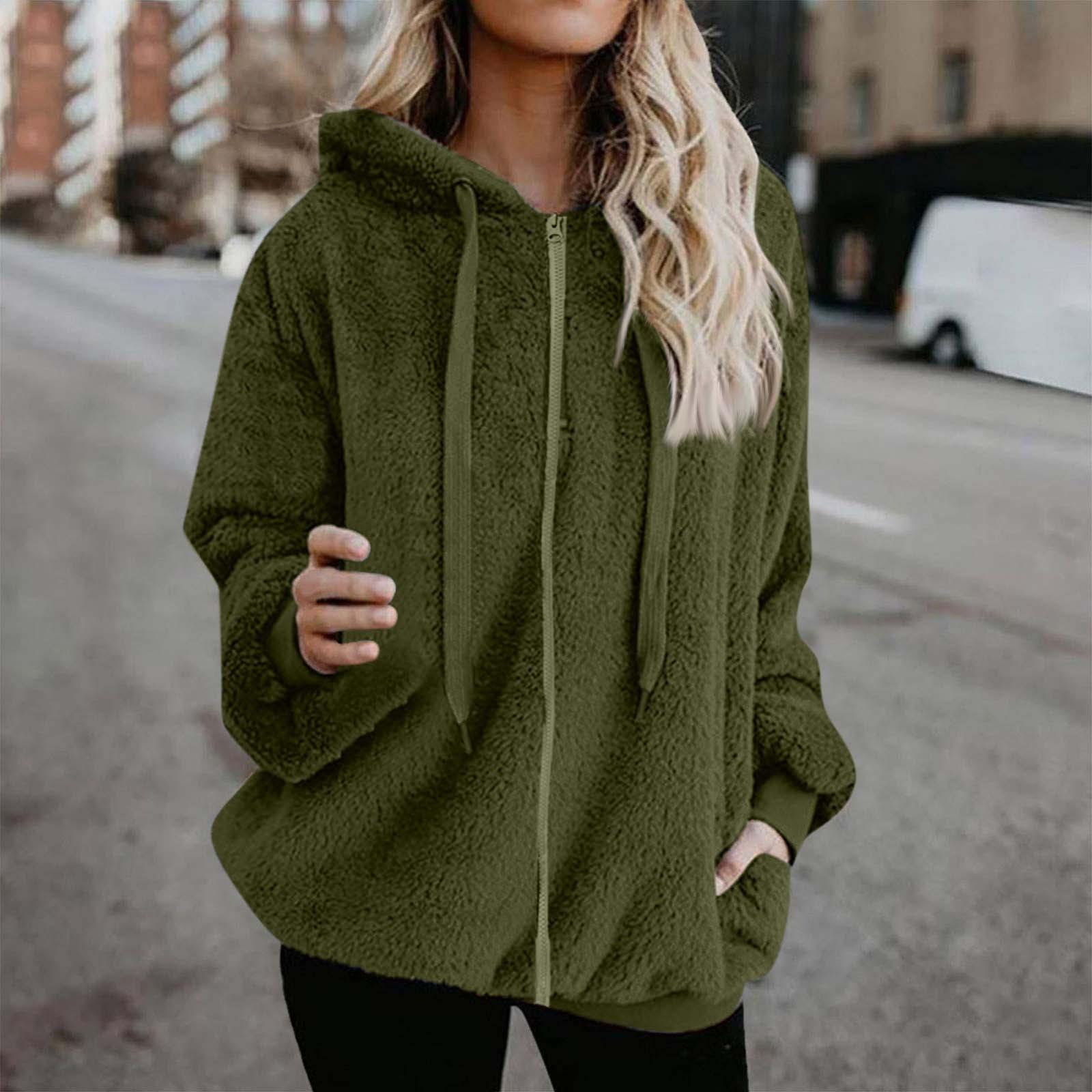 

Женская мода повседневное однотонное пальто с длинным рукавом плюшевая куртка на молнии с капюшоном XXXL