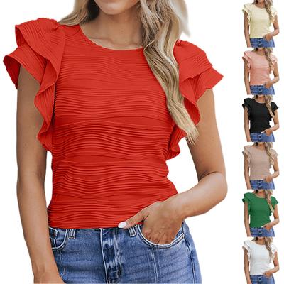 Women's Fashion Casual Round Neck Pullover Top Solid Color T-Shirt