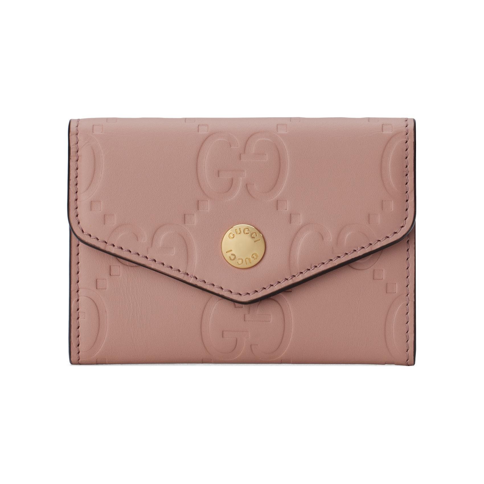 Gucci Double G Logo Snap Closure Leather Card Holder Women Card Holder Pink 772792-AAC1Q-5820 Shopping Bag Set(Basic Set+Shopping Bag)