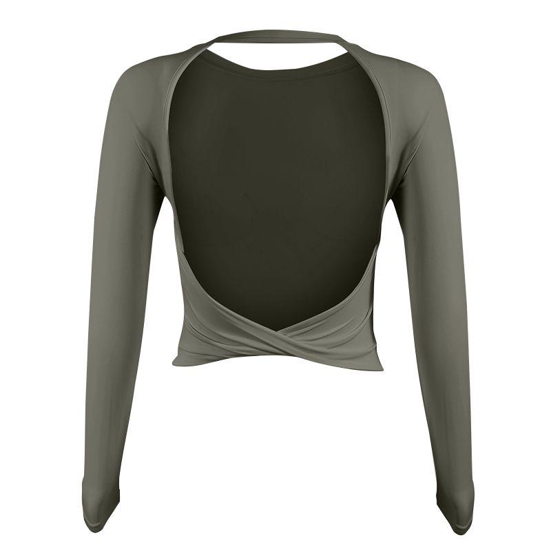 

Mitaogirl Kendall Красивая спина Майка Женская Сексуальная одежда для йоги Стройнящая Спортивная футболка Быстросохнущая Одежда для бега и фитнеса Осень Army Green M(Suggested 50.00 kg-57.50 kg)