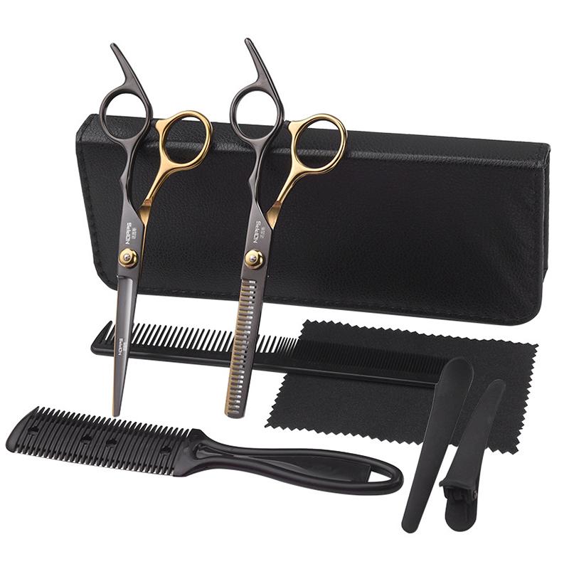 

8PCS Black Gold Barber Hair Scissors Set Tools Pet Stainless Steel Hair Scissors Beauty Supplies
