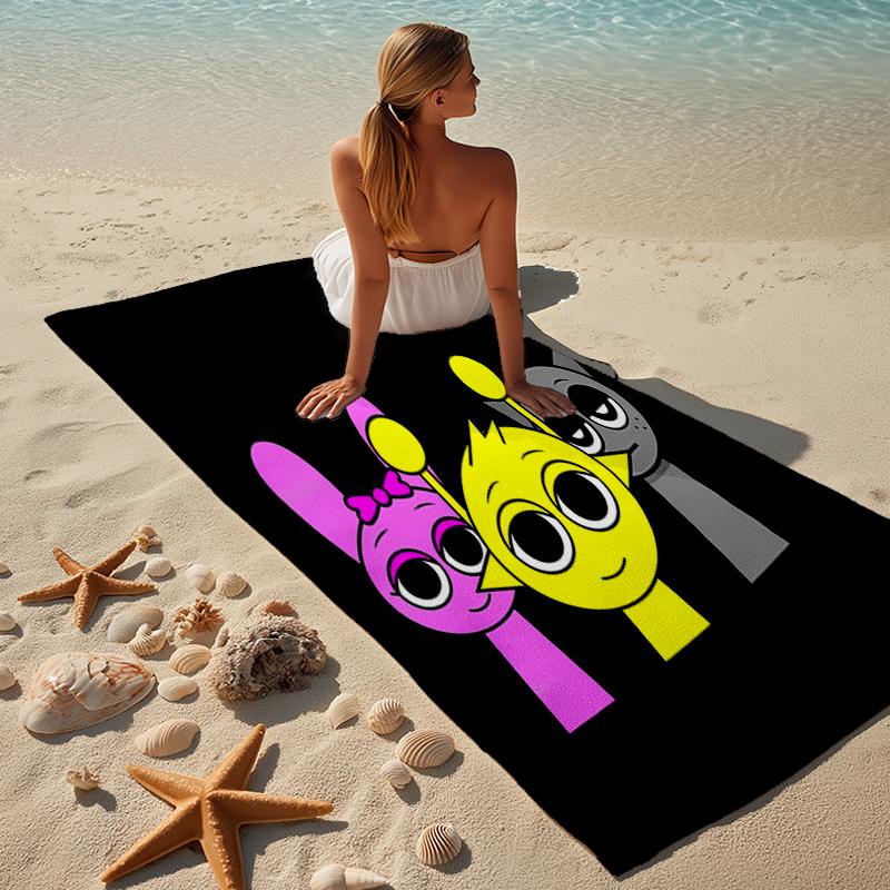 proof beach towel with a Sprunki Game1 pattern - soft,absorbent,quick-drying,machine washable - perfect for swimming,camping,bathing