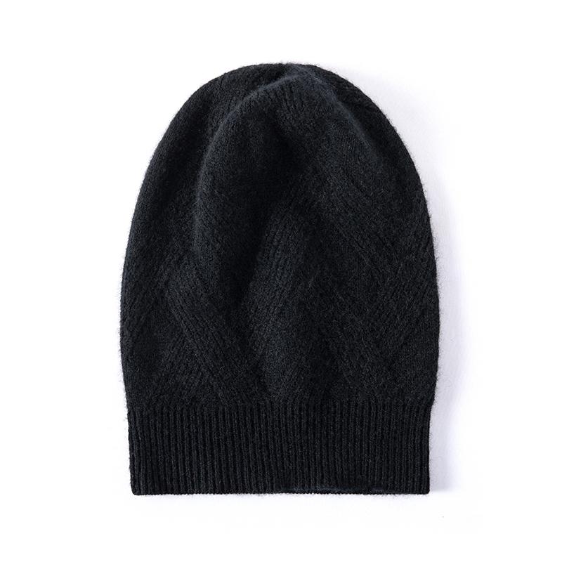 Women 100% Pure Cashmere Beanie Hat Argyle Knit Pattern Winter Warm Soft Slouchy Skullies Cap Cold Weather Accessory
