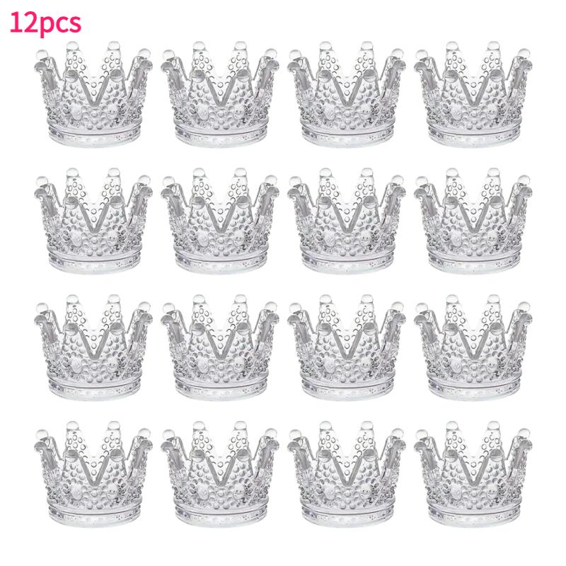 6/12pc Glass Crown Candle Holders Elegant Makeup Sponge Jewelry Storage Cup Sparkling Gold Bead Crystal Candle Holder Home Decor