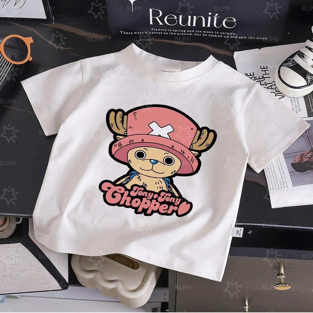 Cute One Piece Tony Tony Chopper Printed Kids TShirt Adorable Cartoon Character Design for Boys Girls Soft Cotton Casual Tee