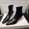 French Side Zipper Cat Heel Pointed Short Boots Autumn Winter Fashion Soft Leather Thin Heel Temperament Thin Boots
