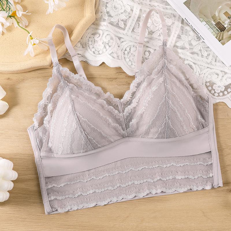 

Тонкая и красивая спинка с кружевной оберткой на груди без стального кольца Латексная фиксированная чашка Дышащий антибактериальный жилет со сборками внизу для женского бюстгальтера XL фиолетовый