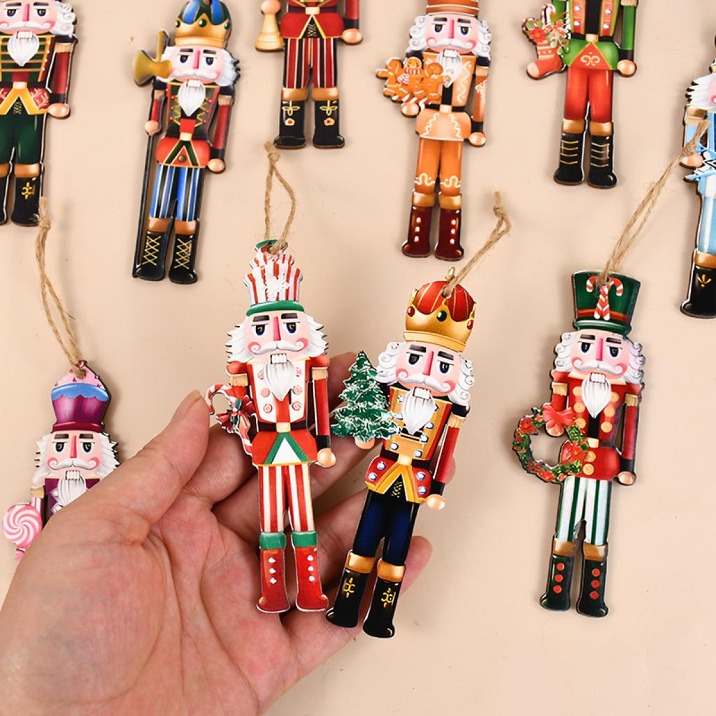 12Pcs Christmas Nutcracker Soldier Wooden Pendant Xmas Tree Hanging Ornament Navidad Decoration for Home New Year Gift