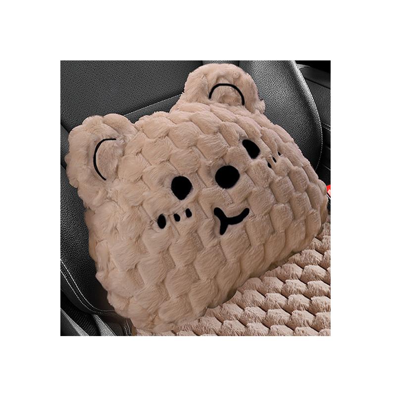 New Cartoon Bear Car Seat Cushion Winter Plush Warm Thickened Anti-slip Seat Cover Cute Ladies Universal Car Accessories