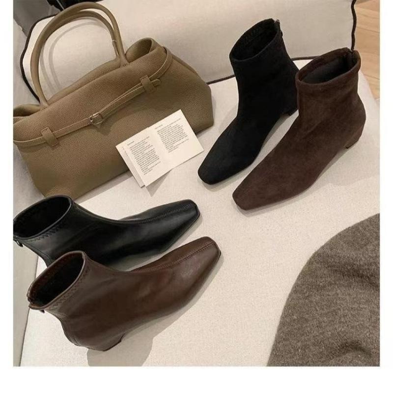 Height Increase 0CM~ New Square Head Elastic Thin Short Boots Women's Inner Height Increase After Zipper Thick Heel Boots Autumn and Winter Versatile