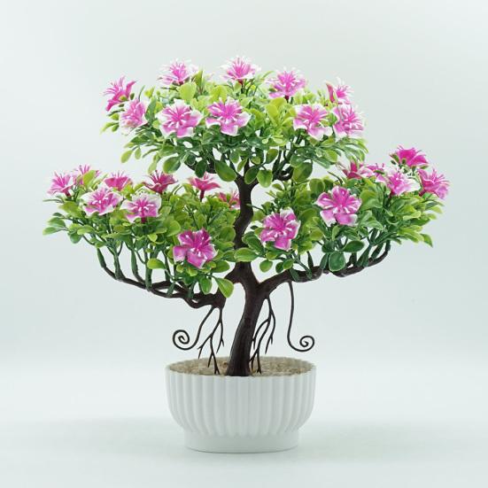 Árbol de flores artificiales, bonsái en maceta, decoración para fiesta de escritorio, hogar, oficina, jardín, 1 ud.
