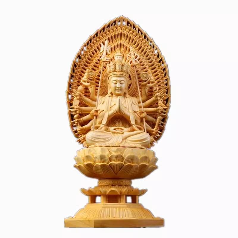 Sacred Solid Wood Sculpture, Medallion, Gautama, Patron Saint of Harmony and Prosperity, Embellishing Feng Shui