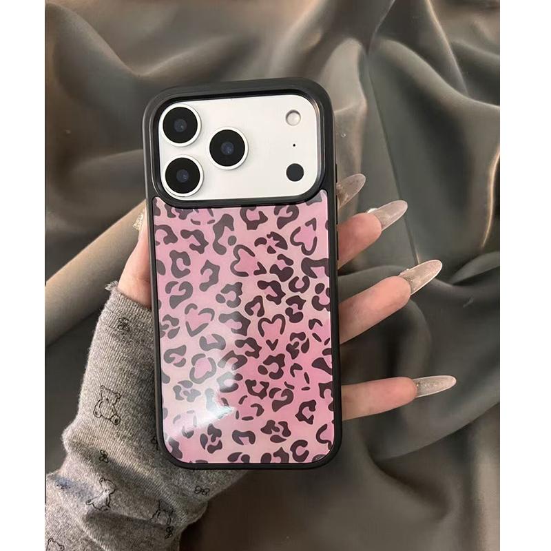 Trendy High-end Black Border Pink Leopard Print Phone Case For iPhone 17Promax Air 16 15 14 13 12Pro Max 11Plus Shockproof Cover
