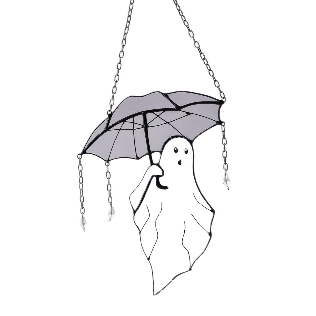 Acrylic Hanging Ghost Ornament with Umbrella Design Halloween Decoration Indoor Outdoor Hanging Pendant for Seasonal Home Decor