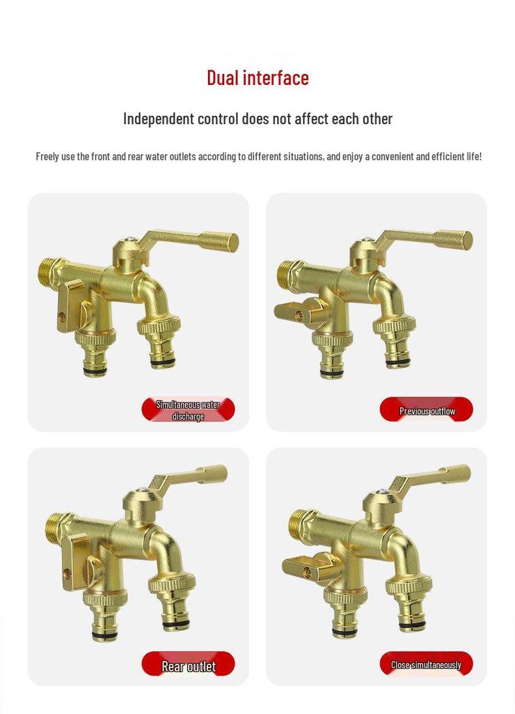 Outdoor Copper Garden Faucet: Dual Outlet, Anti-freeze for Washing Machines