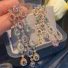 925 Silver Needle Stud Earrings Boho Beads Multicolored Cubic Zirconia Sparkling Earrings Long Dress Wedding Accessories Gifts