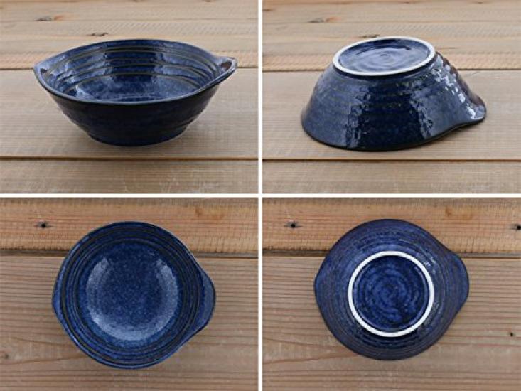 Tableware East Japanese Tableware Tonsui Pot Pot, Small Bowl, Serving Plate (Kiln Dark Blue), Set of 2