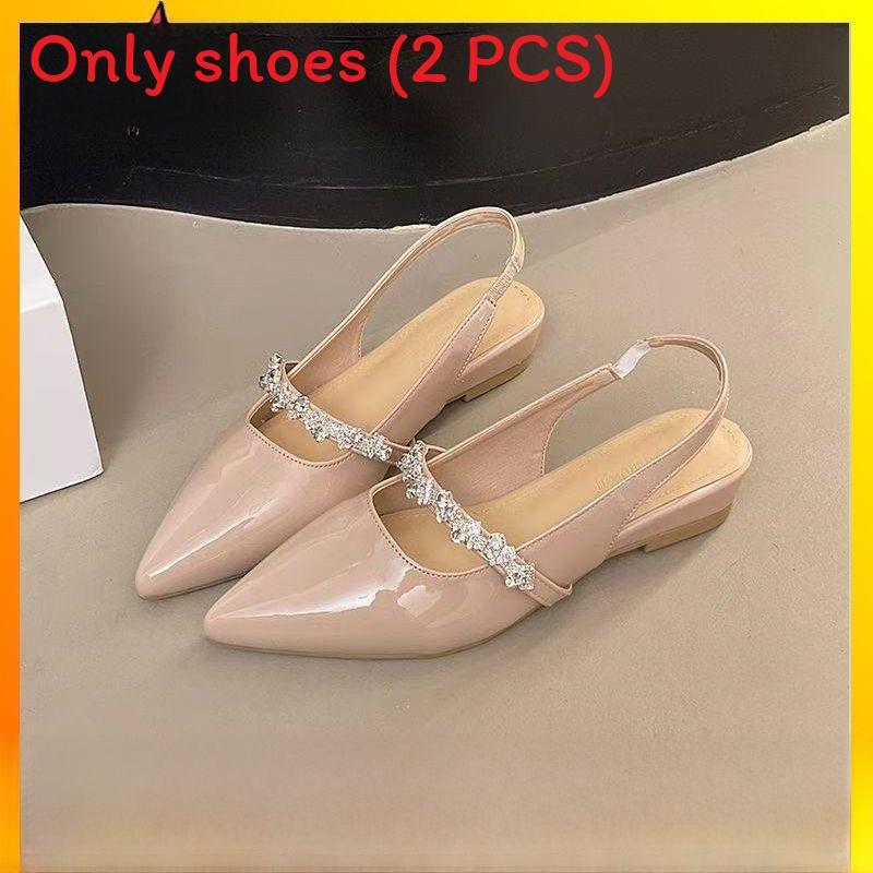 Summer Womens Flat Shoes With Pointed Head Design And Rhinestone Decoration For Casual Wear