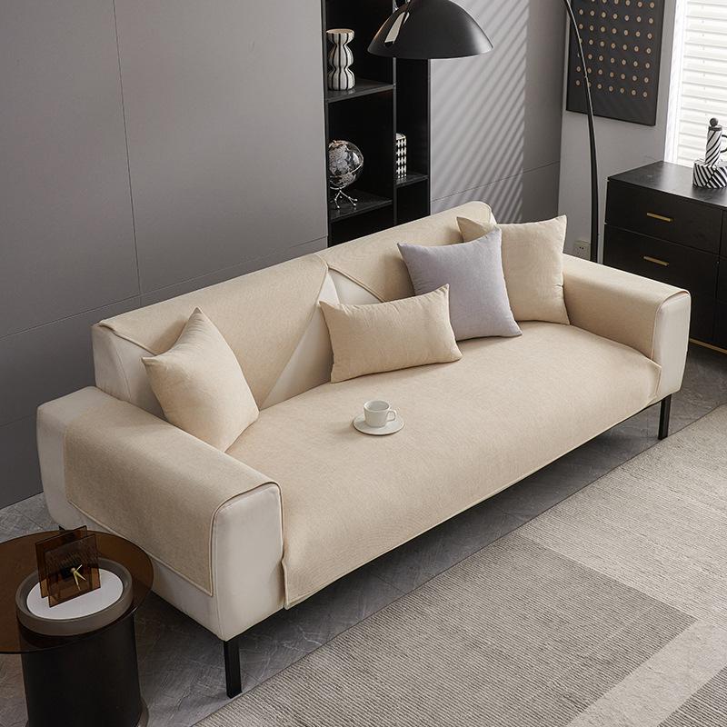 Solid Color Simple Sofa Cover Fabric For All Seasons Non Slip Soft And Sticky Sofa Cushion Cover Straight Row One-Piece Laying