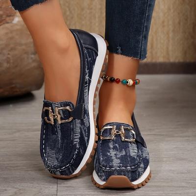 Metal Buckle Leisure Cloth Single Shoes Women Slip-on Flat Shoes Round Head Loafers Non-slip Comfort Sneaker Zapatillas De Mujer