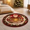 Unique Seasonal Gift Rugs Christmas Round Area Rug, 3D Visual Trap Floor Mat with Santa Elk Print, Soft Crystal Velvet Carpets Non-Slip Stain