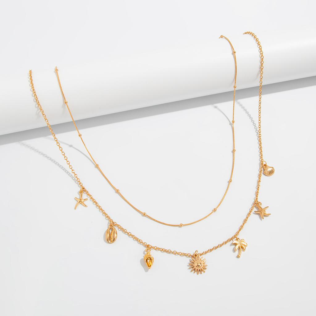 Vacation Style Starfish Shell Coconut Tree Pendant Waist Chain, Sexy Babe Body Chain Conch Waist Accessories