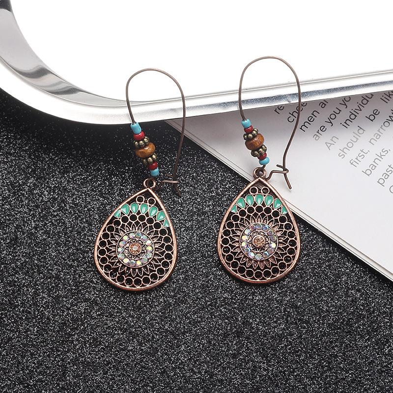Turquoise Earrings, Vintage Owl Geometric Dream Catcher Feather Fringed Earrings Female