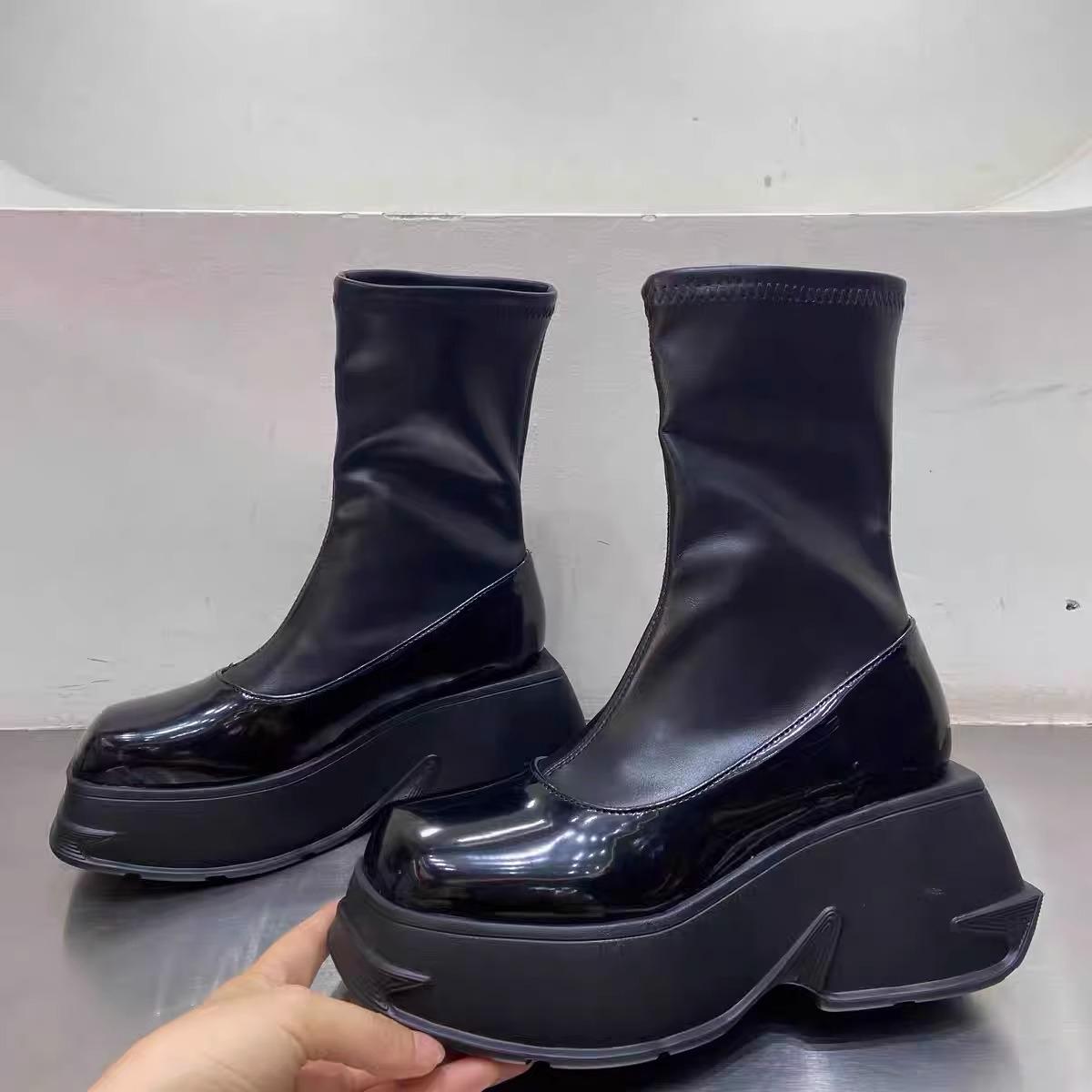 

Женские ботильоны на платформе, высокие каблуки, туфли челси, массивные готические женские туфли осень 2024 года, дизайнерские кожаные зимние ботинки Mujer 35