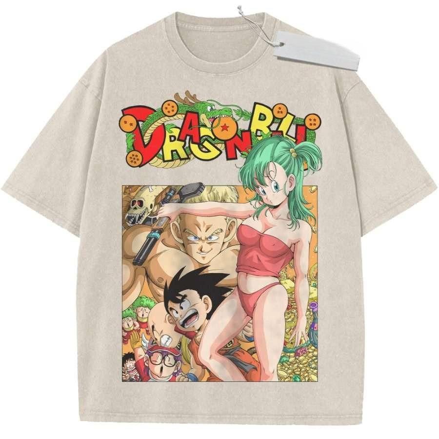 T Shirt Sports T Shirt Short Sleeve T Shirt Multi Color Unisex Pure Cotton Washed Vintage Dragon Ball Anime Print with Bulma M