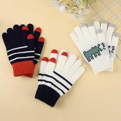 Herbst- und Winter Damen Radfahren Touchscreen Kältefeste Handschuhe Fünffinger Gestricktes Garn Wärme Verdickte Handschuhe Winddichte Niedliche Handschuhe