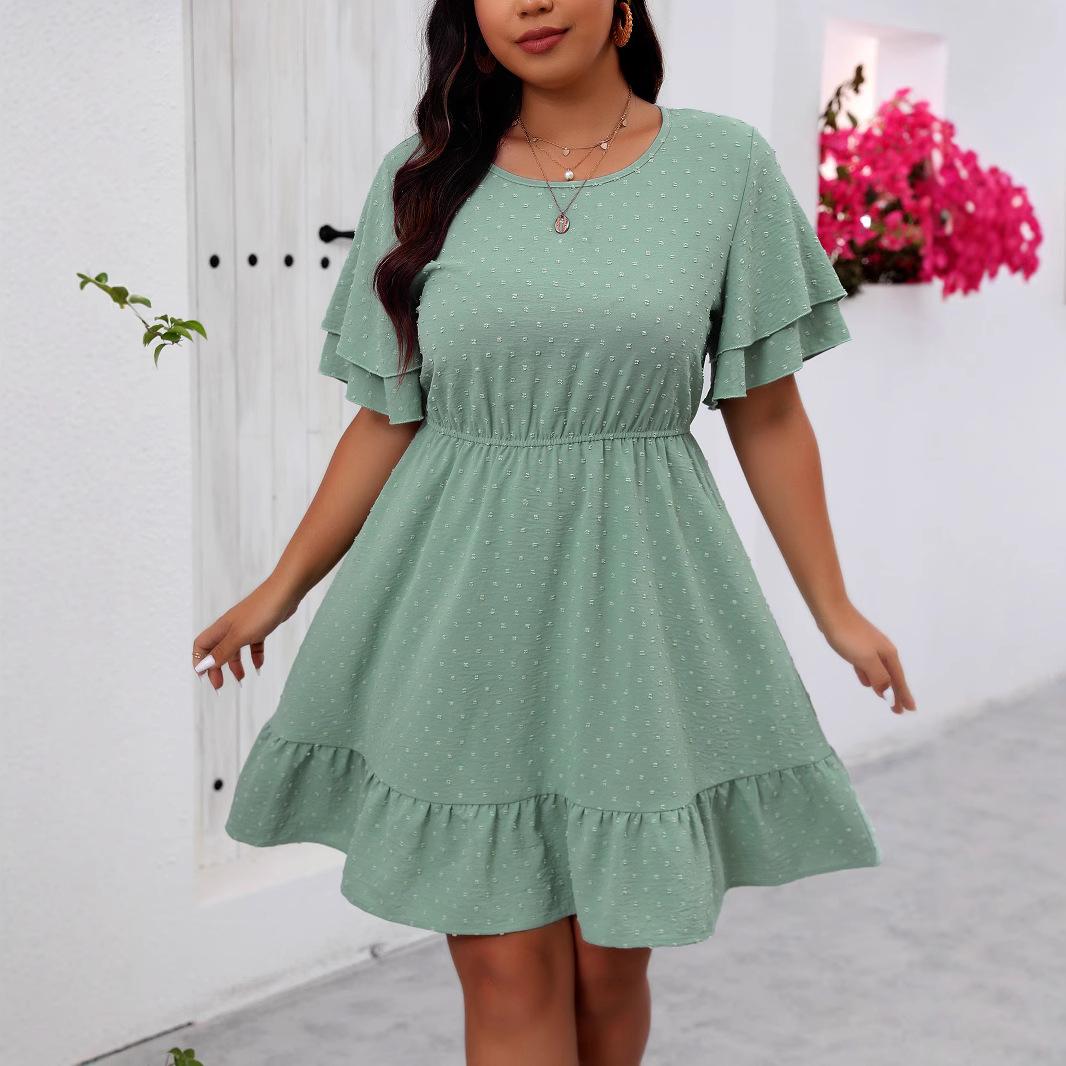 

Плюс Размер Женщин Повседневная Мода Новое Круглый Вырез Двухслойный Лотос Рукава Платье 4XL светло-зеленый