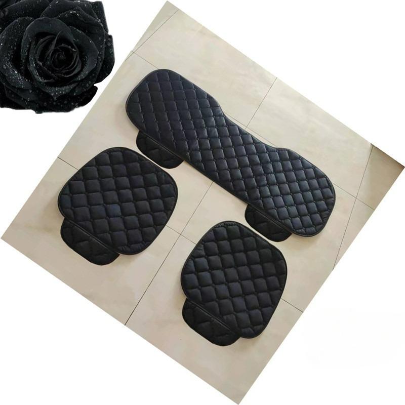 Winter Car Seat Cushion Without Backrest, Checkered Embroidered Plush, Tie-free Warmth, Three-piece Set, Front and Rear Single Seat Cushion