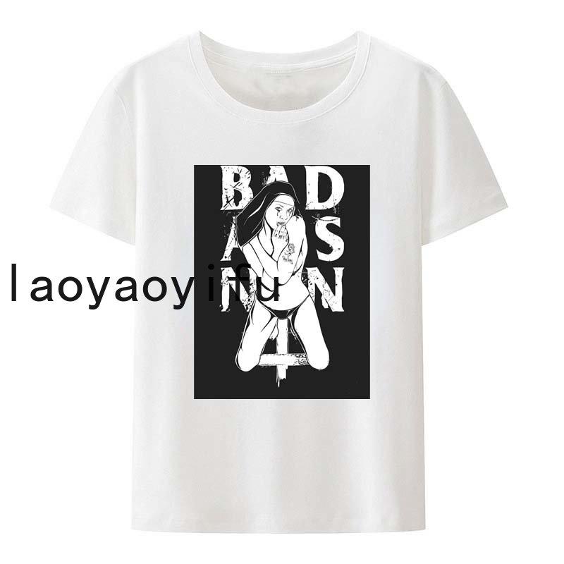 Bad Fun Nun Religion Tshirt New Men Print Aesthetic Shirt O-Neck Short Sleeves Summer Casual Homme O-Neck Tee Shirt Streetwear